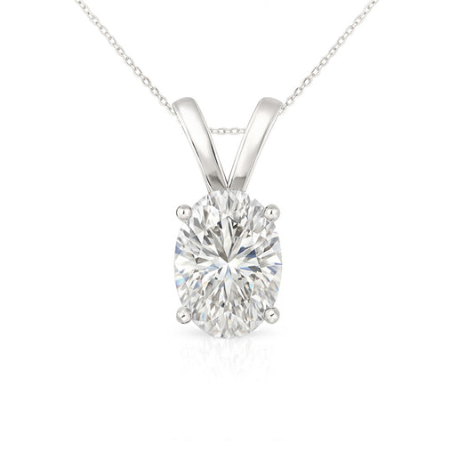 14K Gold Oval Cut Moissanite Solitaire Necklace - Double Loop Bail on Cable Chain