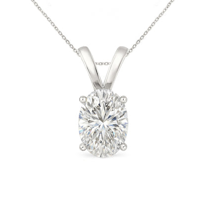 14K Gold Oval Cut Moissanite Solitaire Necklace - Double Loop Bail on Cable Chain