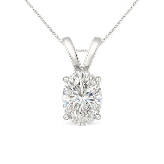 14K Gold Oval Cut Moissanite Solitaire Necklace - Double Loop Bail on Cable Chain