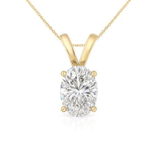 14K Gold Oval Cut Moissanite Solitaire Necklace - Double Loop Bail on Cable Chain