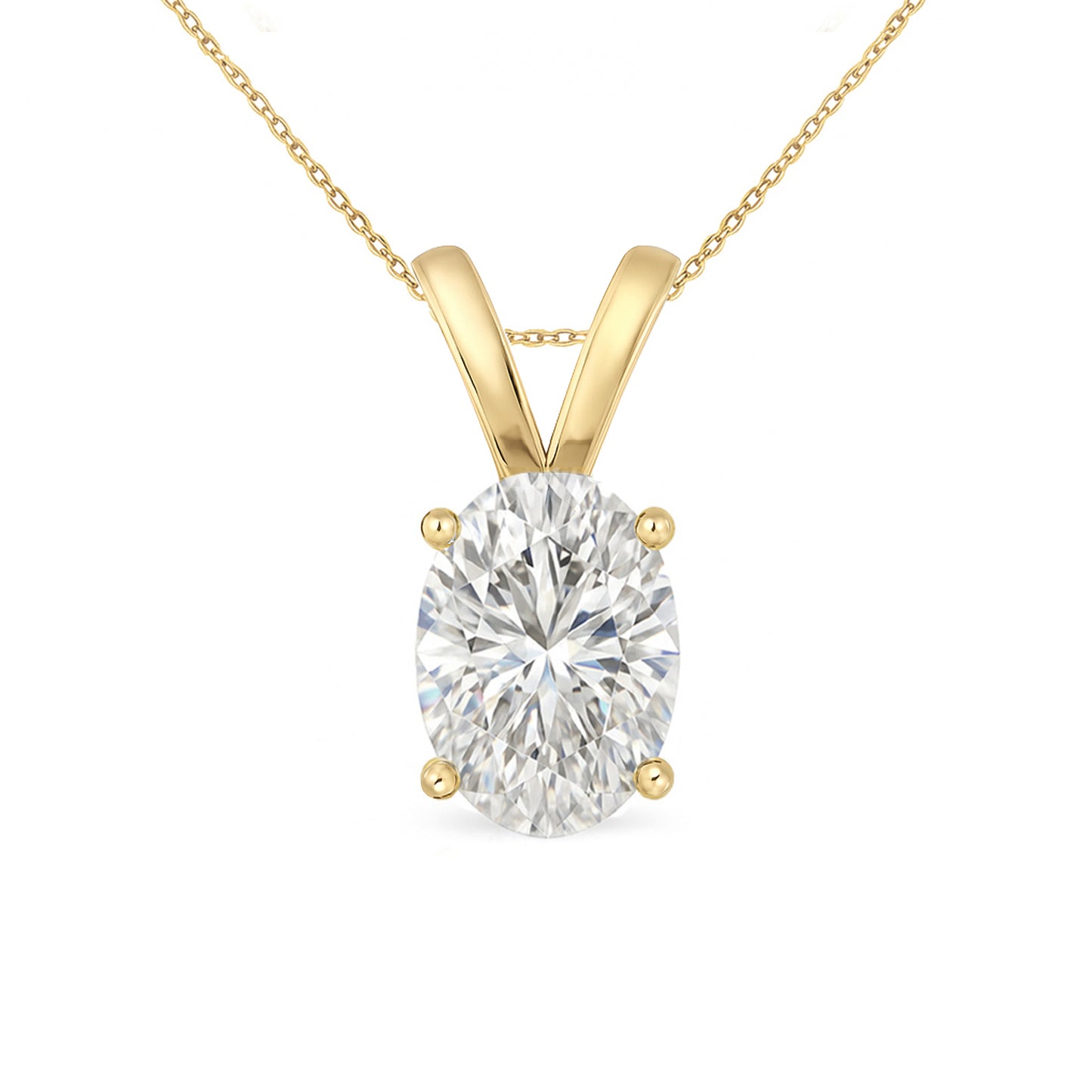 14K Gold Oval Cut Moissanite Solitaire Necklace - Double Loop Bail on Cable Chain