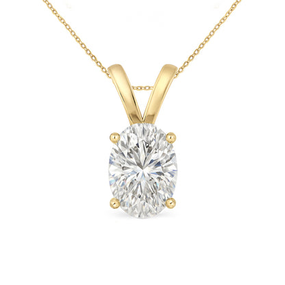 14K Gold Oval Cut Moissanite Solitaire Necklace - Double Loop Bail on Cable Chain
