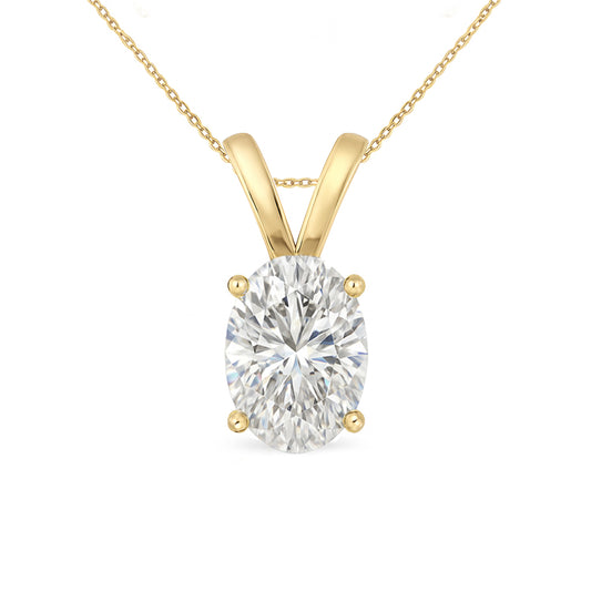 14K Gold Oval Cut Moissanite Solitaire Necklace - Double Loop Bail on Cable Chain