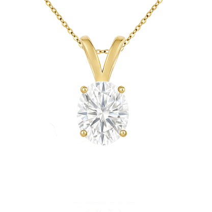 14K Gold Oval Cut Moissanite Solitaire Necklace - Double Loop Bail on Cable Chain
