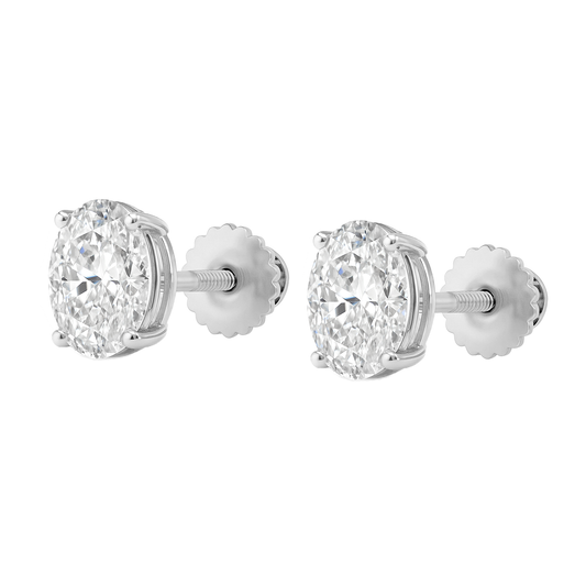 14K Gold Oval Cut Moissanite Solitaire Stud Earrings - Screw Backs