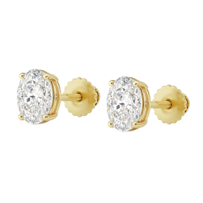 14K Gold Oval Cut Moissanite Solitaire Stud Earrings - Screw Backs
