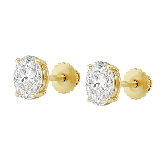 14K Gold Oval Cut Moissanite Solitaire Stud Earrings - Screw Backs