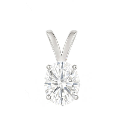 10K Gold Oval Cut Moissanite Solitaire Pendant Only - Double Loop Bail
