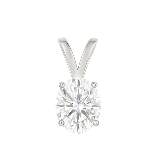 14K Gold Oval Cut Moissanite Solitaire Pendant Only - Double Loop Bail