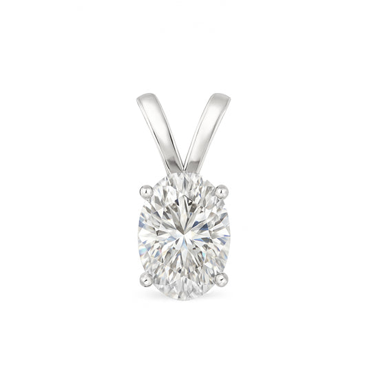 14K Gold Oval Cut Moissanite Solitaire Pendant Only - Double Loop Bail