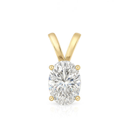 14K Gold Oval Cut Moissanite Solitaire Pendant Only - Double Loop Bail