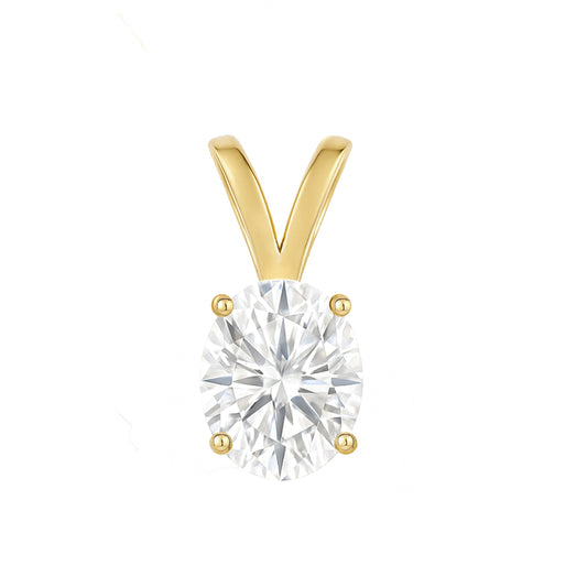 14K Gold Oval Cut Moissanite Solitaire Pendant Only - Double Loop Bail