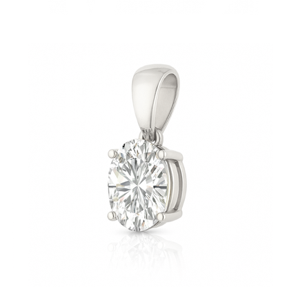 14K Gold Oval Cut Moissanite Solitaire Necklace - Dangle Bail on Cable Chain