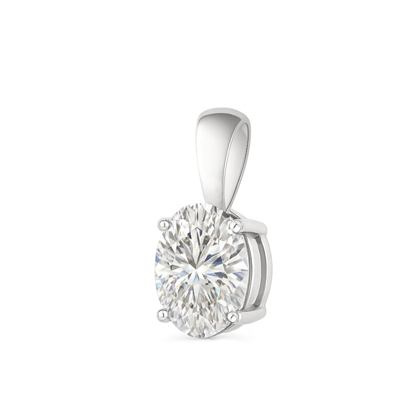 14K Gold Oval Cut Moissanite Solitaire Necklace - Dangle Bail on Box Chain