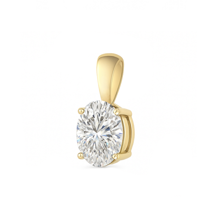 14K Gold Oval Cut Moissanite Solitaire Necklace - Dangle Bail on Box Chain