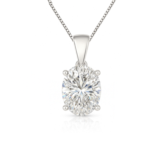 14K Gold Oval Cut Moissanite Solitaire Necklace - Dangle Bail on Box Chain