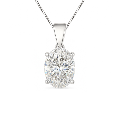 14K Gold Oval Cut Moissanite Solitaire Necklace - Dangle Bail on Box Chain