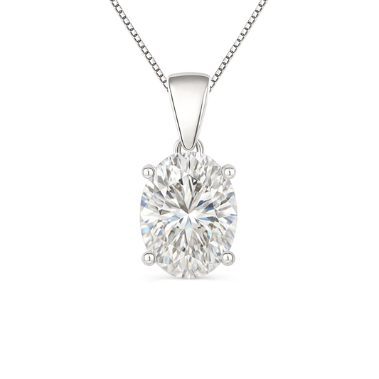 14K Gold Oval Cut Moissanite Solitaire Necklace - Dangle Bail on Box Chain