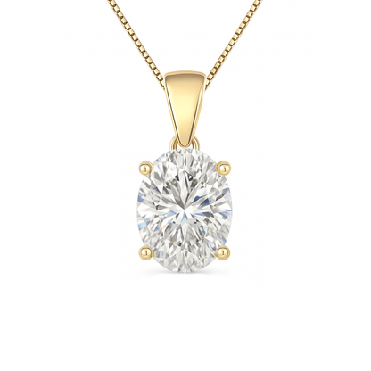 14K Gold Oval Cut Moissanite Solitaire Necklace - Dangle Bail on Box Chain
