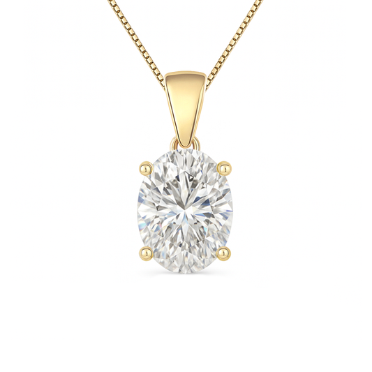 14K Gold Oval Cut Moissanite Solitaire Necklace - Dangle Bail on Box Chain