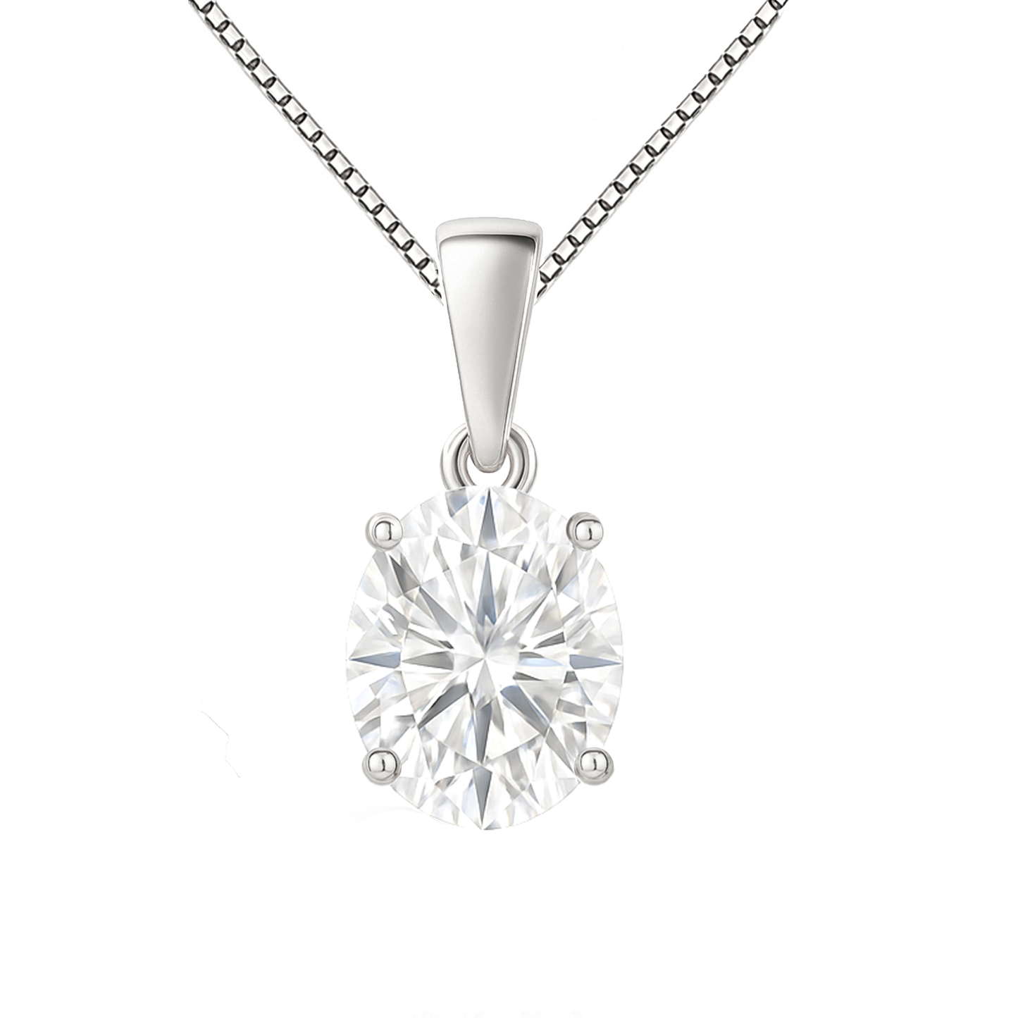 14K Gold Oval Cut Moissanite Solitaire Necklace - Dangle Bail on Box Chain