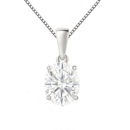 14K Gold Oval Cut Moissanite Solitaire Necklace - Dangle Bail on Box Chain