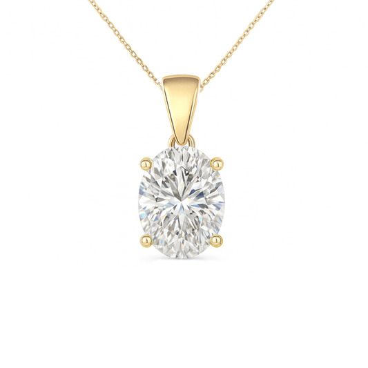14K Gold Oval Cut Moissanite Solitaire Necklace - Dangle Bail on Cable Chain