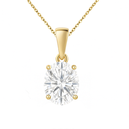 14K Gold Oval Cut Moissanite Solitaire Necklace - Dangle Bail on Cable Chain