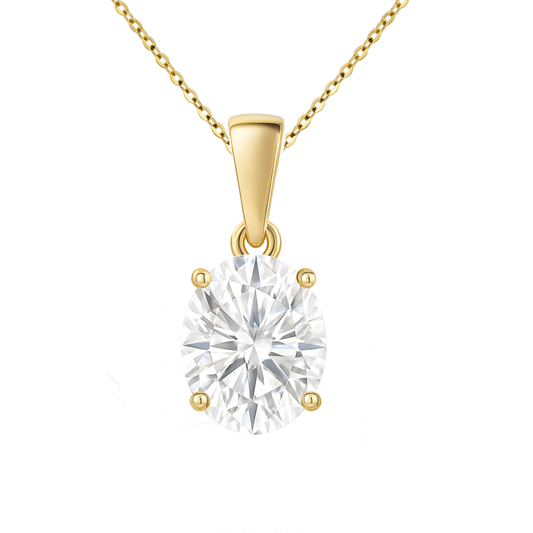 14K Gold Oval Cut Moissanite Solitaire Necklace - Dangle Bail on Cable Chain