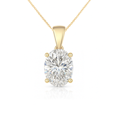 14K Gold Oval Cut Moissanite Solitaire Necklace - Dangle Bail on Cable Chain
