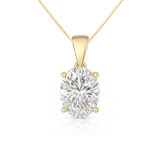 14K Gold Oval Cut Moissanite Solitaire Necklace - Dangle Bail on Cable Chain