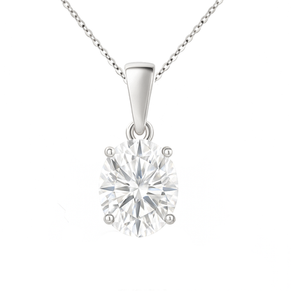 14K Gold Oval Cut Moissanite Solitaire Necklace - Dangle Bail on Cable Chain