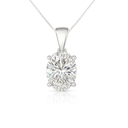 14K Gold Oval Cut Moissanite Solitaire Necklace - Dangle Bail on Cable Chain