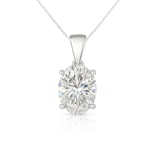 14K Gold Oval Cut Moissanite Solitaire Necklace - Dangle Bail on Cable Chain