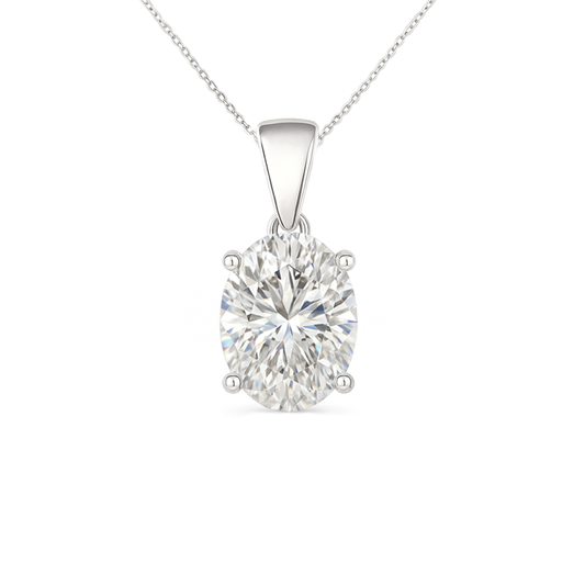 14K Gold Oval Cut Moissanite Solitaire Necklace - Dangle Bail on Cable Chain