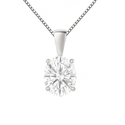 14K Gold Oval Cut Moissanite Solitaire Necklace - Solid Bail on Box Chain