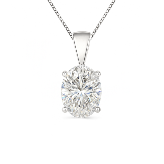 14K Gold Oval Cut Moissanite Solitaire Necklace - Solid Bail on Box Chain