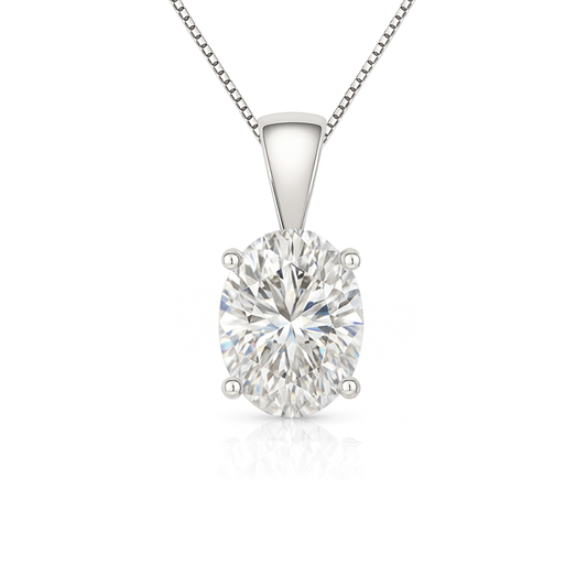 14K Gold Oval Cut Moissanite Solitaire Necklace - Solid Bail on Box Chain
