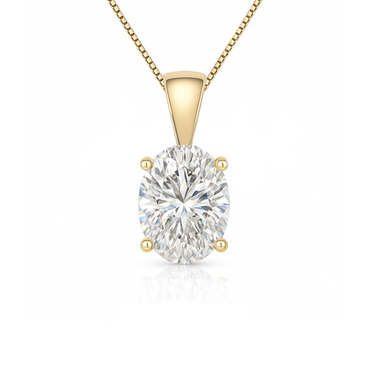 14K Gold Oval Cut Moissanite Solitaire Necklace - Solid Bail on Box Chain