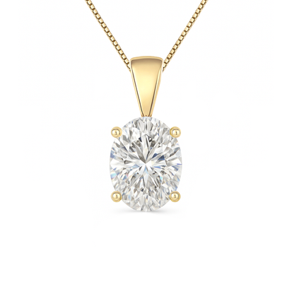 14K Gold Oval Cut Moissanite Solitaire Necklace - Solid Bail on Box Chain