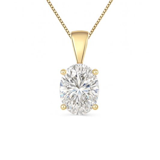 14K Gold Oval Cut Moissanite Solitaire Necklace - Solid Bail on Box Chain