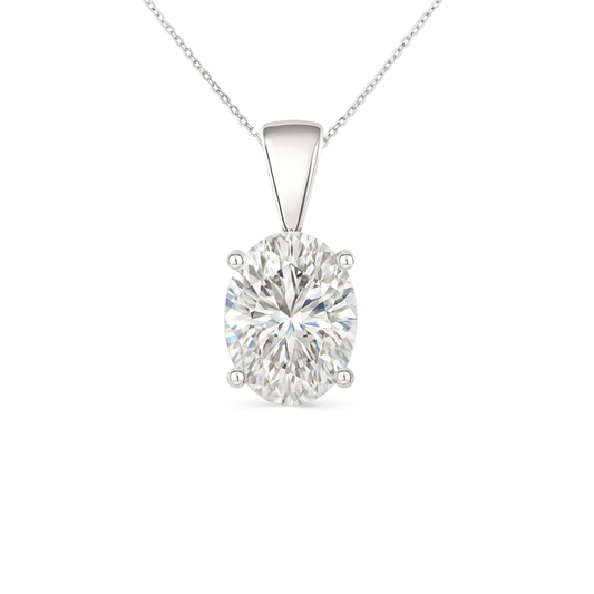 14K Gold Oval Cut Moissanite Solitaire Necklace - Solid Bail on Cable Chain
