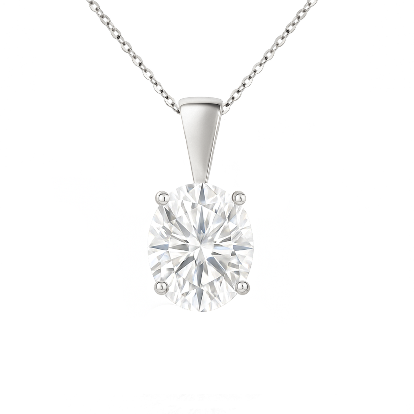 14K Gold Oval Cut Moissanite Solitaire Necklace - Solid Bail on Cable Chain
