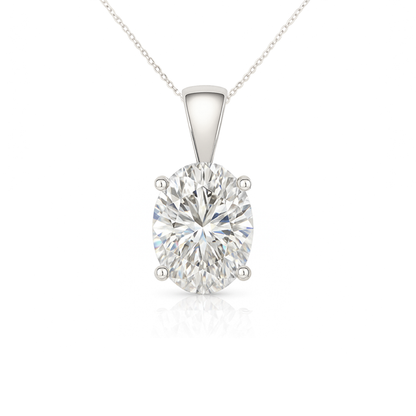 14K Gold Oval Cut Moissanite Solitaire Necklace - Solid Bail on Cable Chain