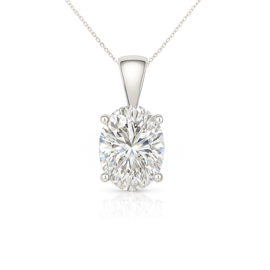 14K Gold Oval Cut Moissanite Solitaire Necklace - Solid Bail on Cable Chain