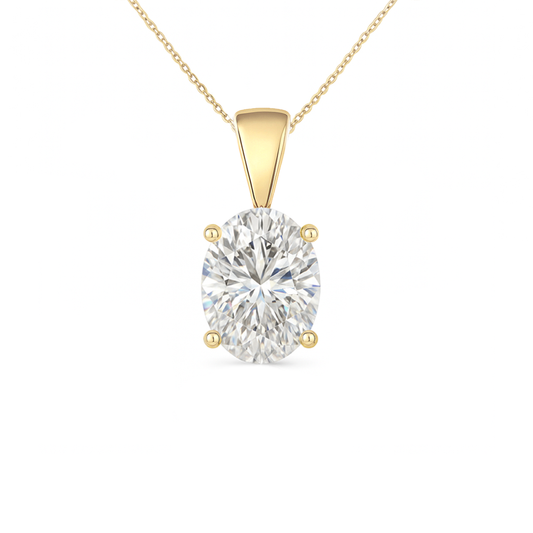 14K Gold Oval Cut Moissanite Solitaire Necklace - Solid Bail on Cable Chain