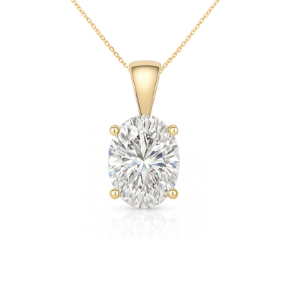 14K Gold Oval Cut Moissanite Solitaire Necklace - Solid Bail on Cable Chain