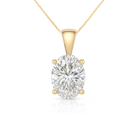 14K Gold Oval Cut Moissanite Solitaire Necklace - Solid Bail on Cable Chain