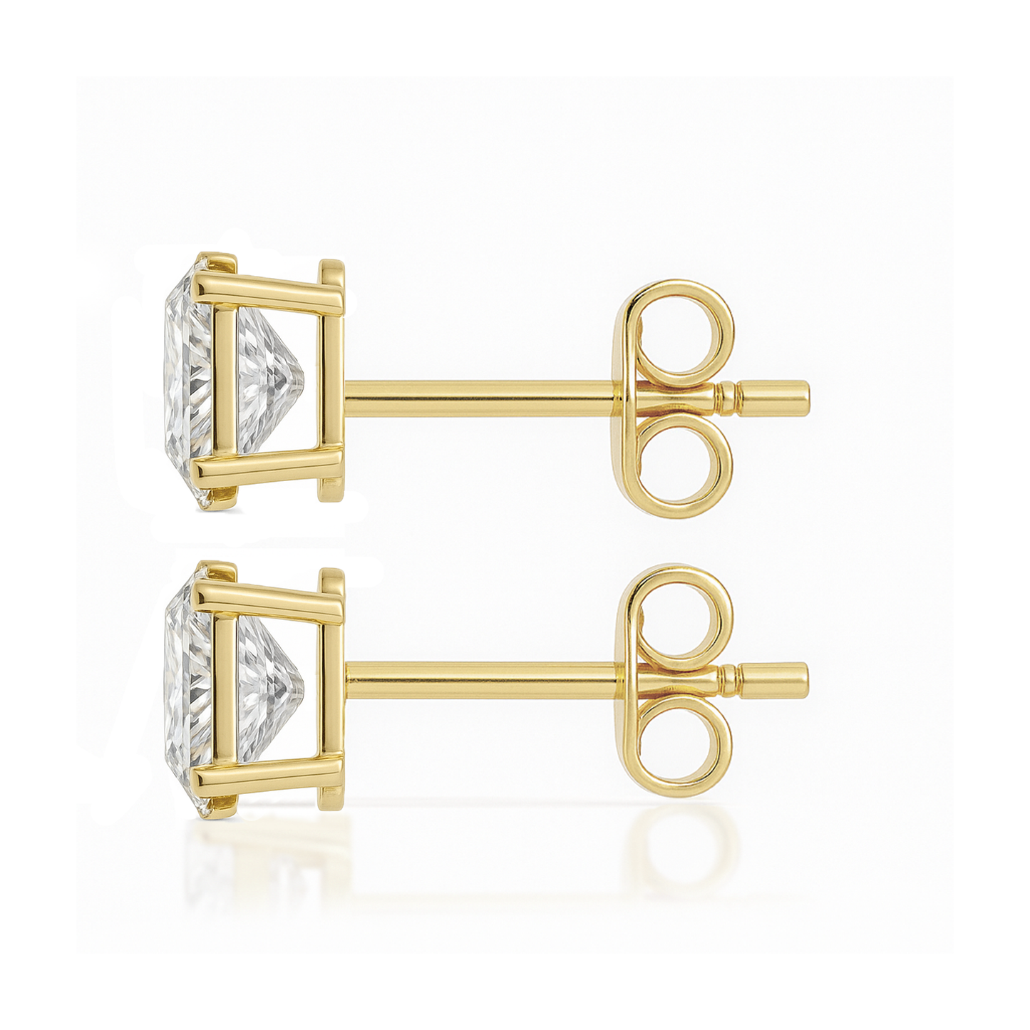 14K Gold Oval Cut Moissanite Solitaire Stud Earrings - Push Backs