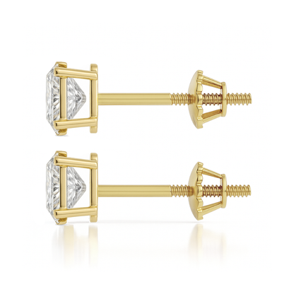 14K Gold Oval Cut Moissanite Solitaire Stud Earrings - Screw Backs